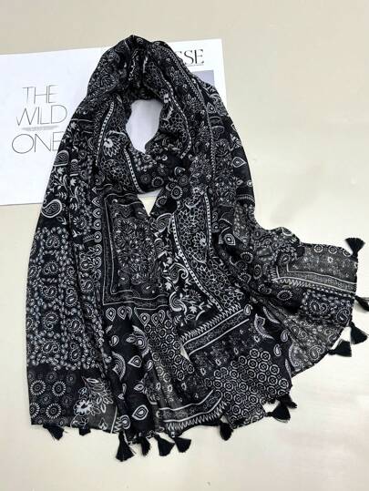 Boho 1pc Simple Printed Women Beach Accessories Scarf, Autumn & Winter Warm Long Scarf, Sunscreen Beach Towel, Outdoor Shawl Accessories Women