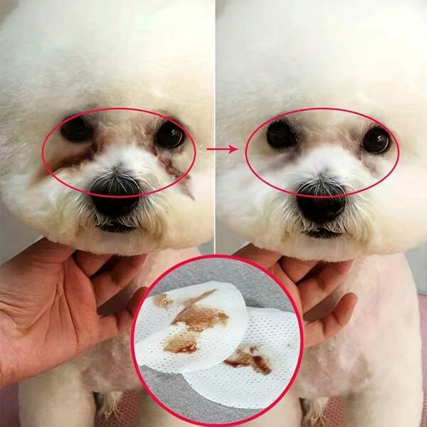 130 piezas/Set Almohadillas para lavar los ojos de mascotas para perros y gatos - Toallitas limpiadoras suaves y efectivas para manchas de lágrimas y eliminación de cerumen Suministros de limpieza