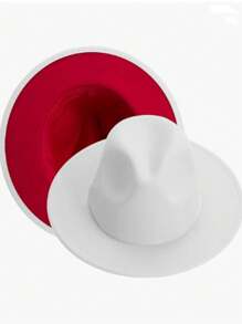 1pc Color Block British Style Unisex Wide Brim Hat, Four Seasons Suitable For Travel, Outdoor Activities, Parties And Etc. - White - View 3