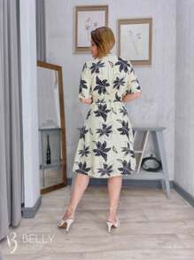 Vestido Midi Evasê Com Marcação na Cintura e Bolso Faca Primavera Verão