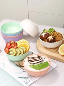 2/6件装白色塑料面碗（5.8英寸*2.8英寸）加厚大碗，防烫防摔，学校用品 - 米色 - 查看 5