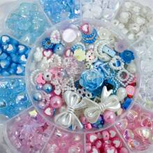 13格收纳盒，蓝色和粉色亚克力花珠，心形珠子，小剪刀，线——用于制作手链、项链和戒指 - 彩色 - 查看 5