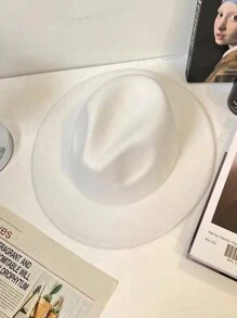 1pc Color Block British Style Unisex Wide Brim Hat, Four Seasons Suitable For Travel, Outdoor Activities, Parties And Etc. - White - View 1