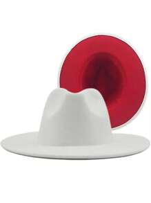 1pc Color Block British Style Unisex Wide Brim Hat, Four Seasons Suitable For Travel, Outdoor Activities, Parties And Etc. - White - View 2