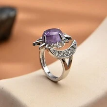 1pc Natural Crystal & Stone Sun & Moon Open Ring For Women - Multicolor - View 4