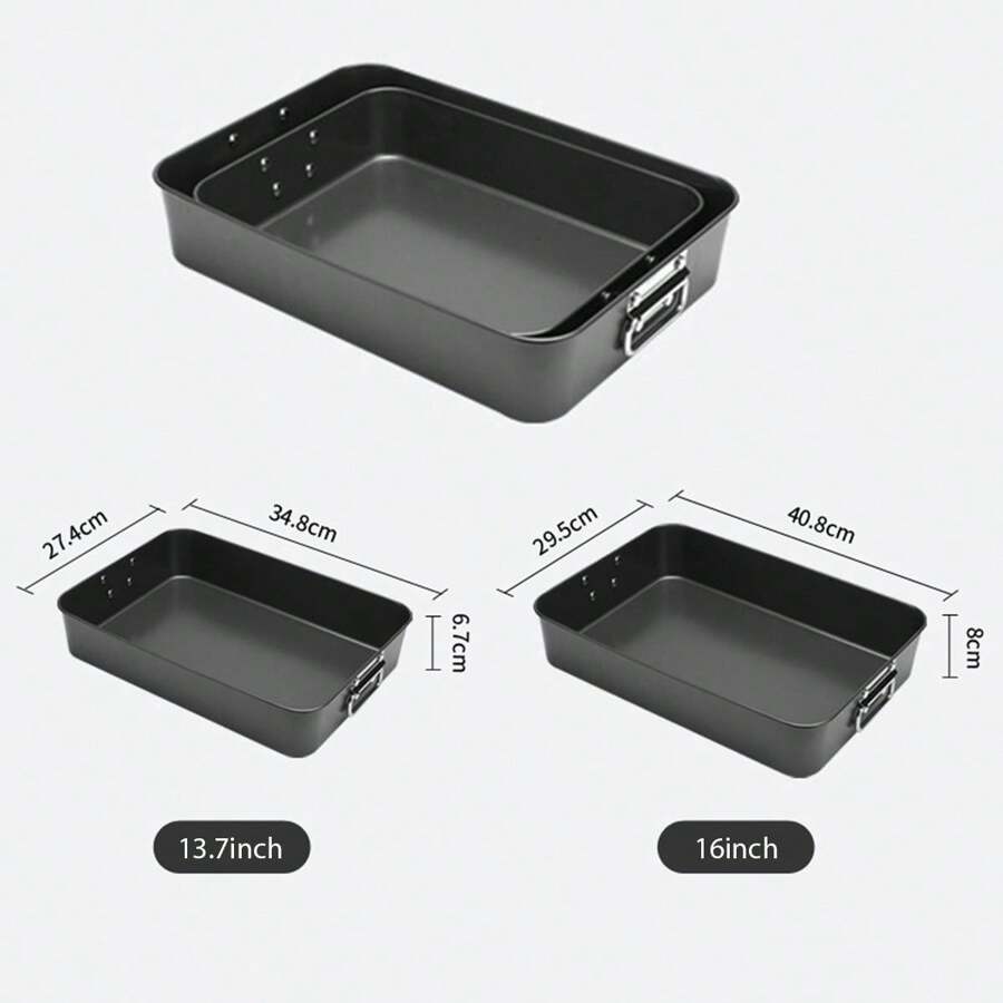 13.7inch Black Rectangular Roasting Pan With High Sides, Dual Handles
