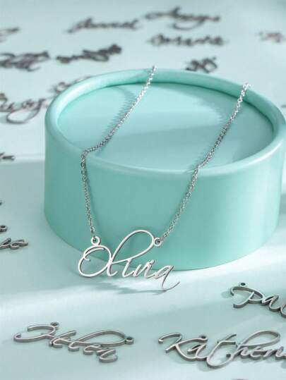 定制項鍊名字首飾項鍊,個性化不鏽鋼激光切割名字項鍊名字稻草書項鍊吊墜項鍊吸引力女士名字假日裝飾禮物女友禮物(只支援英文字母項鍊)