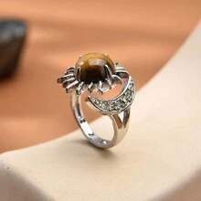 1pc Natural Crystal & Stone Sun & Moon Open Ring For Women - Multicolor - View 7