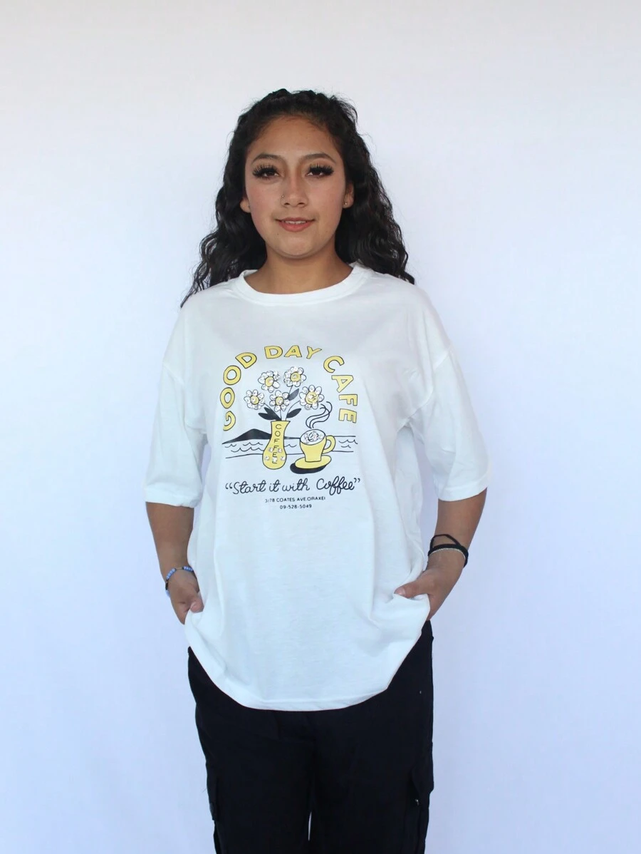 Tops & Blusas & Camisetas de Mujer    CAMISETA PARA DAMA, ESTILO OVERSIZE CON ESTAMPADO DIVERSO