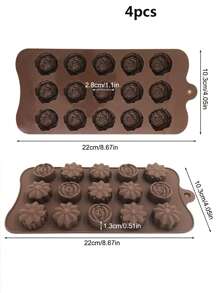 4入組15個凹槽的矽膠蛋糕模,有4種不同的花型,適用於製作巧克力、布丁、冰塊和曲奇餅等diy烘焙模具 - 棕色 - 查看 7