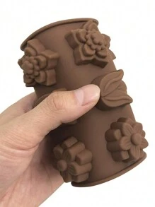 4入組15個凹槽的矽膠蛋糕模,有4種不同的花型,適用於製作巧克力、布丁、冰塊和曲奇餅等diy烘焙模具 - 棕色 - 查看 5