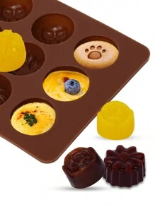 4入組15個凹槽的矽膠蛋糕模,有4種不同的花型,適用於製作巧克力、布丁、冰塊和曲奇餅等diy烘焙模具 - 棕色 - 查看 3