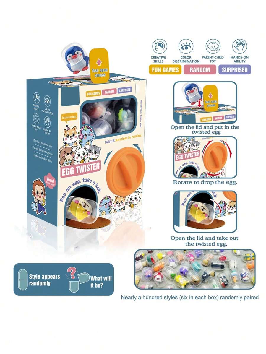 Cat-Themed Animal Twist Egg Vending Machine Blind Box Plush Toy Claw Crane Table Game Color-Changing Dinosaur Surprise Diy Gift Set - Multicolor - View 1