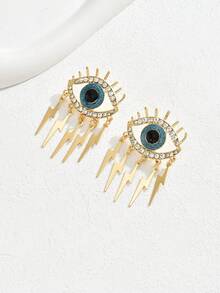 1對波西米亞風格眼睛和長睫毛和水晶和綠松石和彩色珠子和珍珠裝飾的女性休閑/假日/派對耳環 - 彩色 - 查看 3