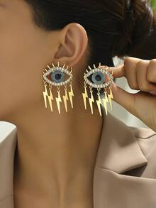 1對波西米亞風格眼睛和長睫毛和水晶和綠松石和彩色珠子和珍珠裝飾的女性休閑/假日/派對耳環 - 彩色 - 查看 2