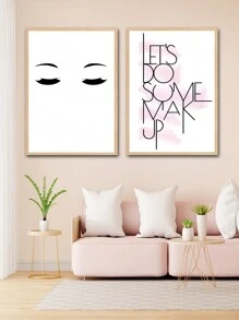 2入組現代極簡風睫毛與粉色英文標語涤紡矩形裝飾畫,不含畫框,適用於客廳、臥室、書房、家居裝飾 - 彩色 - 查看 1
