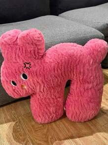 1pc Cartoon Animal Shaped Plush Pillow For Sofa, Creative Heart Design Cute Bunny & Crocodile Soft Lumbar & Headrest Cushion, U-Shaped Neck Support - Hot Pink - View 3