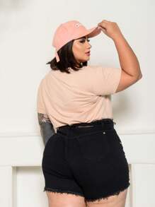 Plus Size Denim Shorts - Black - View 3