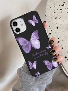 1pc Pink Butterfly Black Phone Case Compatible With Apple 17/17 Air/17 Pro/17 Pro Max, Moto G85