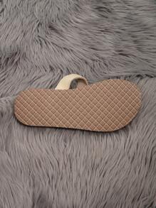 女士時尚白色夏季鞋,針織平底鞋,休閒平底拖鞋,帶黃麻底的沙灘涼鞋 - 杏色 - 查看 6