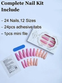 Nâng Cấp Vẻ Ngoài Của Bạn Với 24 Chiếc Dài Quan Tài Lấp Lánh Full Cover Giả Bộ Móng Tay Cho Nữ Ấn Vào Móng Tay dụng Cụ Làm Móng - Nhiều màu - Xem 2