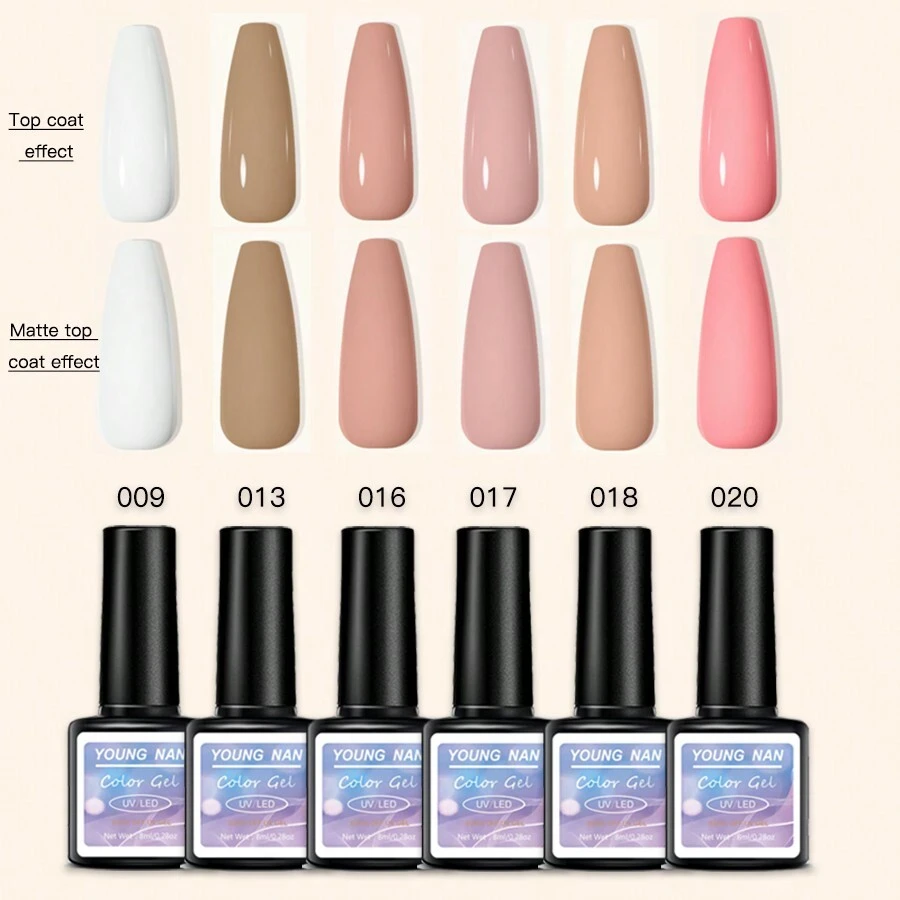 6pcs/Set Nail UV Gel Polish Solid Color Soak Off Semi Permanent UV Gel Varnish Kit Manicures DIY Nails 8ml Nail Gel - Multicolor - View 1