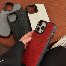 鱷魚紋軟PU皮革手機殼，適用於iPhone 15 14 13 12 Pro Max，側邊防撞保護殼 - 白色 - 查看 9