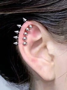 5入組朋克風格不鏽鋼尖針環耳針,螺旋耳朵穿孔,反向螺旋耳穿的邪惡耳針 - 銀色 - 查看 3