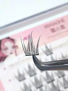 30 簇自然柔軟十字翼超細黑莖假睫毛適合日常和通勤,可重複使用,便攜式,易於塗抹 - 黑色 - 查看 5