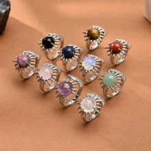 1pc Natural Crystal & Stone Sun & Moon Open Ring For Women - Multicolor - View 12