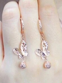 1pc Fashionable Butterfly & Clover & Beaded Dangle Earrings Suitable For Women's Daily Wear - Rose Gold - View 1