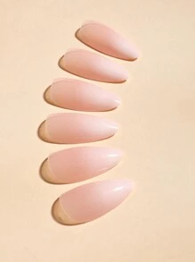 24入組中號杏仁色漸變簡約冬季全覆蓋假指甲，1入組指甲修護文件和1片膠帶式貼指甲，適用於女性和女孩美甲用品，瞬間升級你的外觀 - 彩色 - 查看 2