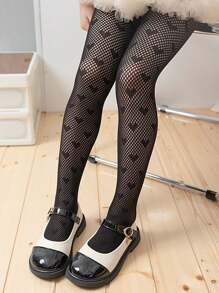 1pair Girls' Heart Shaped Lace Tights, Breathable And Comfortable Children's Socks, Fashionable Princess Socks, Essential For Girls' Princess Dress