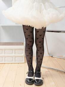 1pair Girls' Heart Shaped Lace Tights, Breathable And Comfortable Children's Socks, Fashionable Princess Socks, Essential For Girls' Princess Dress