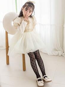 1pair Girls' Heart Shaped Lace Tights, Breathable And Comfortable Children's Socks, Fashionable Princess Socks, Essential For Girls' Princess Dress