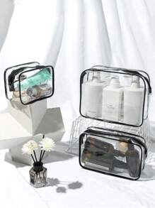 1 túi đựng đồ vệ sinh cá nhân trong suốt, túi đựng đồ trang điểm, túi xách, túi du lịch, túi đựng đồ, phong cách Boho - màu đen - Xem 1