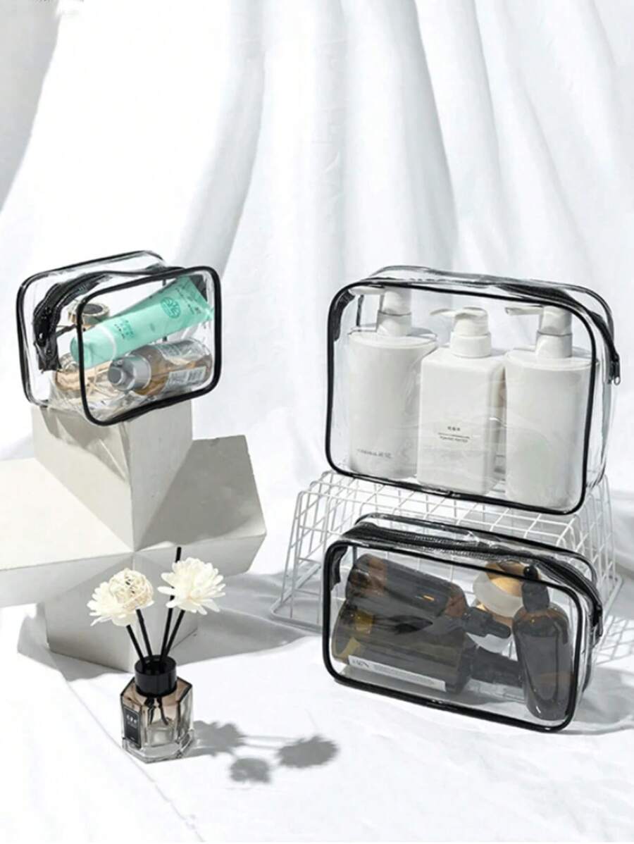 1 túi đựng đồ vệ sinh cá nhân trong suốt, túi đựng đồ trang điểm, túi xách, túi du lịch, túi đựng đồ, phong cách Boho - màu đen - Xem 1