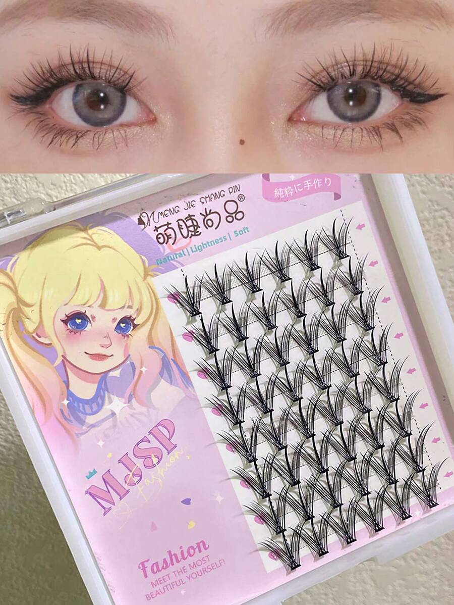 48 Clusters Soft And Natural Looking False Eyelashes With Three Crossed Fish Tails, Lightweight And Non-Irritating. Suitable For Daily Commuting And Cosplay. Each Cluster Is Clearly Separated For Root-By-Root Enlarged Effect. - Black - View 1