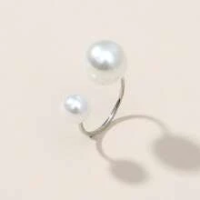 1pc New Baroque Big And Small Pearl Design Adjustable Open Ring For Women, Fashion Jewelry - White - View 2
