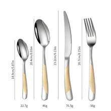 16入組西式餐具不銹鋼黑色餐具刀叉匙,廚房晚餐蛋糕叉匙餐具套裝 - 杏色 - 查看 5