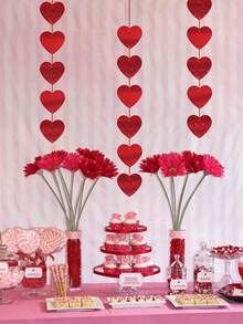 6入組情人節心形花環裝飾,婚禮派對用品,家居裝飾 - 紅色 - 查看 6