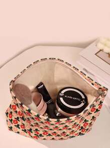 1pc New Style Corduroy Makeup Bag Hand Portable Bag Large Capacity Makeup Bag Storage Makeup Organizer Makeup Case - Multicolor - View 2