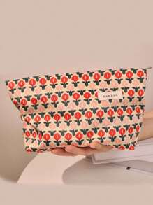1pc New Style Corduroy Makeup Bag Hand Portable Bag Large Capacity Makeup Bag Storage Makeup Organizer Makeup Case - Multicolor - View 1