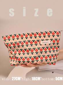 1pc New Style Corduroy Makeup Bag Hand Portable Bag Large Capacity Makeup Bag Storage Makeup Organizer Makeup Case - Multicolor - View 5
