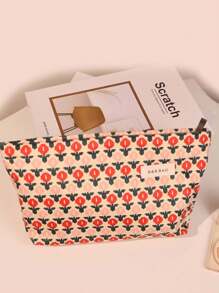 1pc New Style Corduroy Makeup Bag Hand Portable Bag Large Capacity Makeup Bag Storage Makeup Organizer Makeup Case - Multicolor - View 4