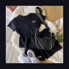 Conjunto para mujer  playera y short - Negro - Ver 2