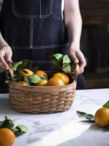 1個木片編織的零售收納籃,手提水果籃、蔬菜籃、麵包籃、野餐籃 - 咖啡棕 - 查看 5