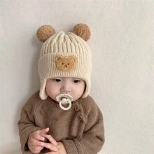 Schattig Berenoor Warmer Gebreid Baby Hoed Voor Winter , Koreaans Stijl: Dik Warm Beanie Pet