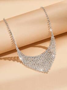 1 Set Fashion Retro Full Rhinestone Bridal Jewelry Set, Necklace And Earrings