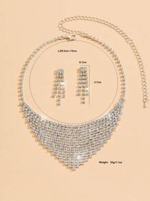 1 Set Fashion Retro Full Rhinestone Bridal Jewelry Set, Necklace And Earrings